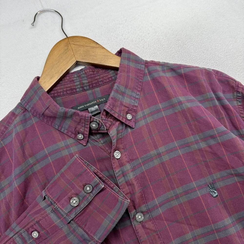 John Varvatos Shirt mens XL Red Plaid Check Lightweight Oxford Button Down Peace